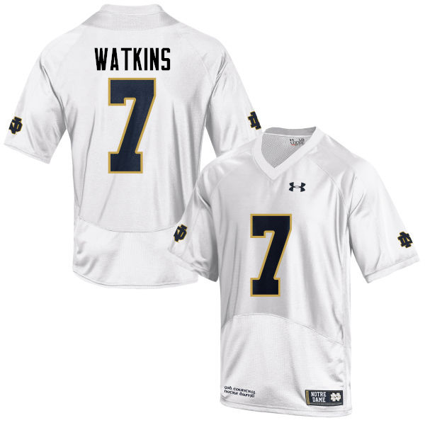 Men's NCAA Notre Dame Fighting Irish #7 Nick Watkins Stitched College Under Armour Authentic White Football Jersey SI10S37CA